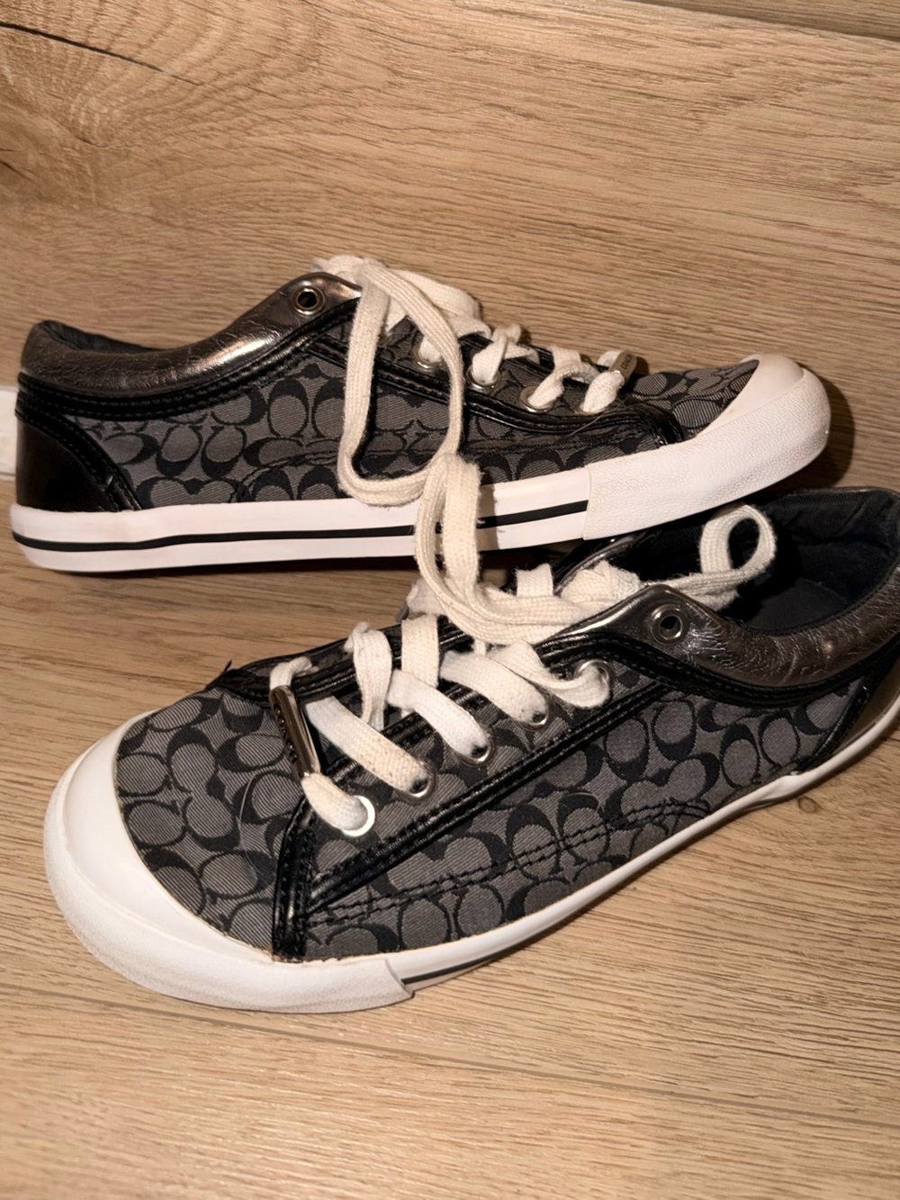 Coach Gray Signature Canvas Low-Top Sneakers with White Trim